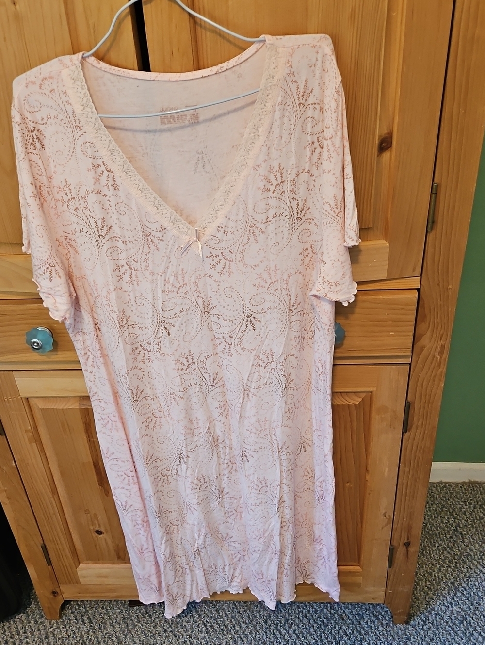 Gilligan & O'Malley Pale Pink Lace-Trim V-Neck Nightgown